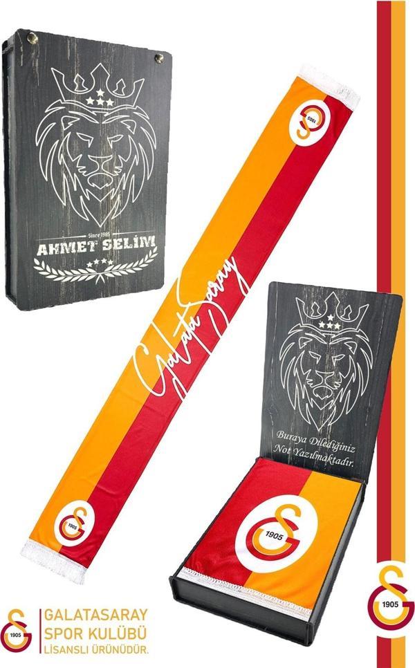 Galatasaray Orijinal Lisanslı Çift Yön Baskılı Şal Kaşkol Atkı Kişiye Özel Ahşap Kut - Image 1