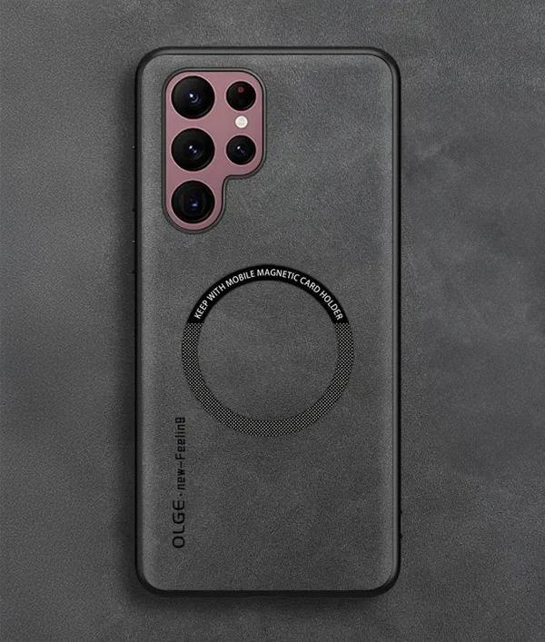 Oleg S23 Ultra Suni Deri Telefon Kılıfı Gri - Image 1