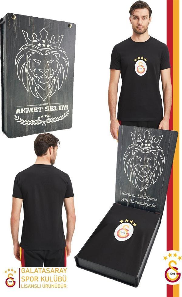 Galatasaray Orijinal Lisanslı Arma T-Shirt Kişiye Özel Hediyelik Ahşap Kutululu - Image 1