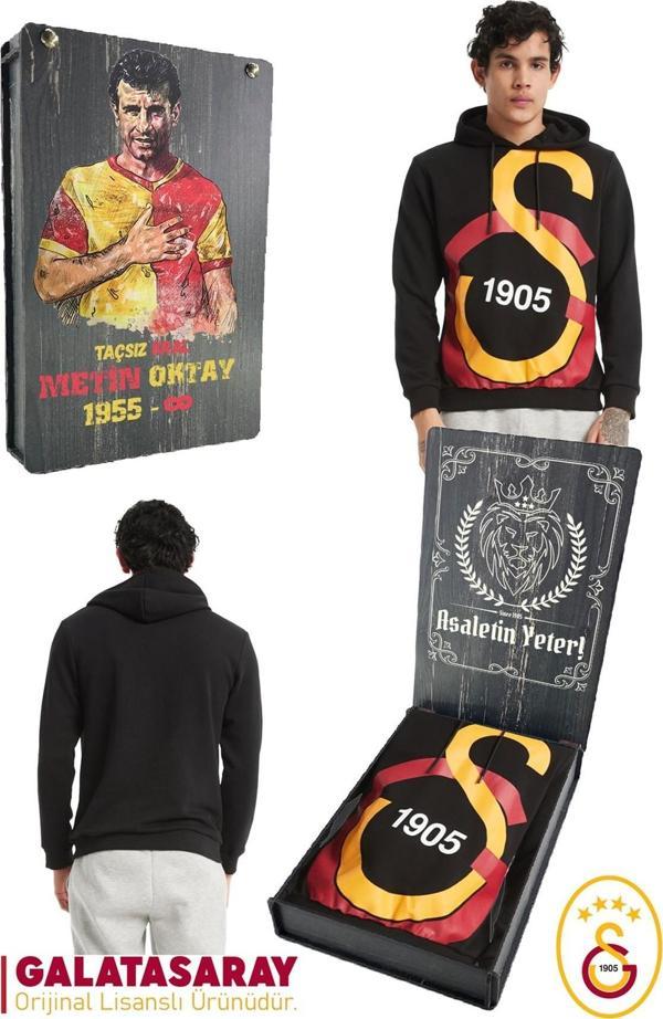 Galatasaray Orijinal Lisanslı Büyük Logo Kapüşonlu Erkek Sweat Metin Oktay Baskılı Hediye - Image 1