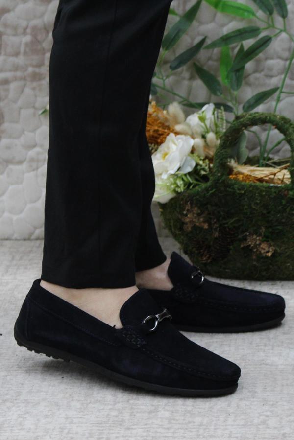 Mehmet Mete 31012 Lacivert Süet Hakiki Deri Loafer Erkek Babet Erkek Ayakkabı - Image 1