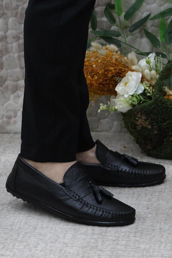 Mehmet Mete 31019 Siyah Deri Hakiki Deri Loafer Erkek Babet Erkek Ayakkabı - Image 1