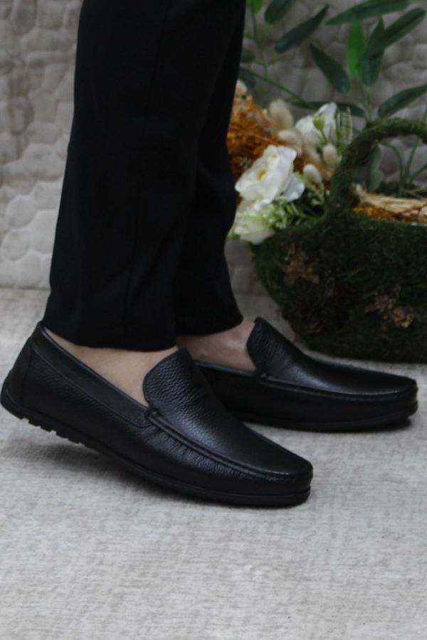 Mehmet Mete 31101 Siyah Deri Hakiki Deri Loafer Erkek Babet Erkek Ayakkabı - Image 1