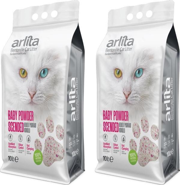 Arlita Bebek Pudrası Kokulu İnce Tane Topaklanan 2x10 L 2 Adet 10 Litre  Kedi Kumu - Image 1