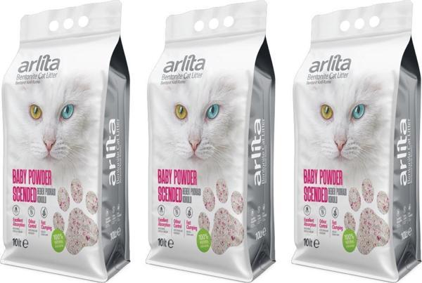 Arlita Bebek Pudrası Kokulu İnce Tane Topaklanan 3x10 L3 Adet 10 Litre  Kedi Kumu - Image 1