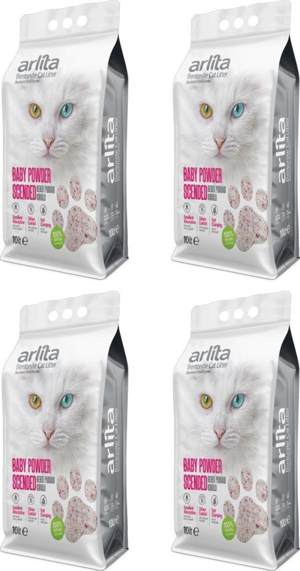 Arlita Bebek Pudrası Kokulu İnce Tane Topaklanan 4x10 L4 Adet 10 Litre  Kedi Kumu - Image 1
