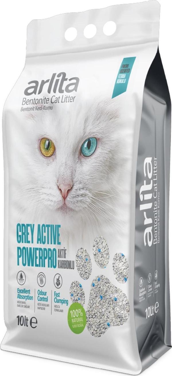 Arlita Grey Actıve PowerPro Aktif Karbonlu Fresh Kokulu İnce Taneli Topaklanan 10 Litre  Kedi Kumu - Image 1