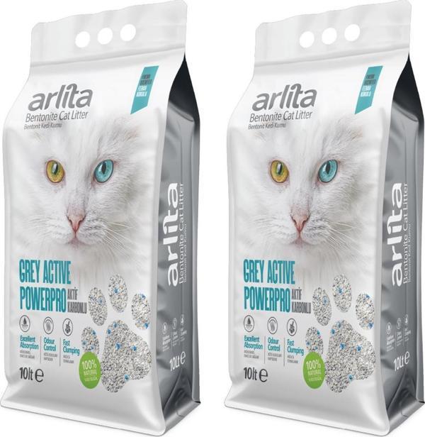 Arlita Grey Actıve PowerPro Aktif Karbonlu Fresh Kokulu İnce Taneli Topaklanan 2x10 L 2 Adet  Kedi Kumu - Image 1