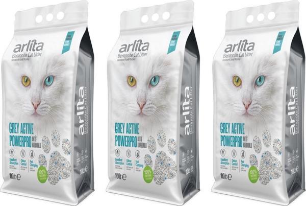 Arlita Grey Actıve PowerPro Aktif Karbonlu Fresh Kokulu İnce Taneli Topaklanan 3x10 L 3 Adet  Kedi Kumu - Image 1