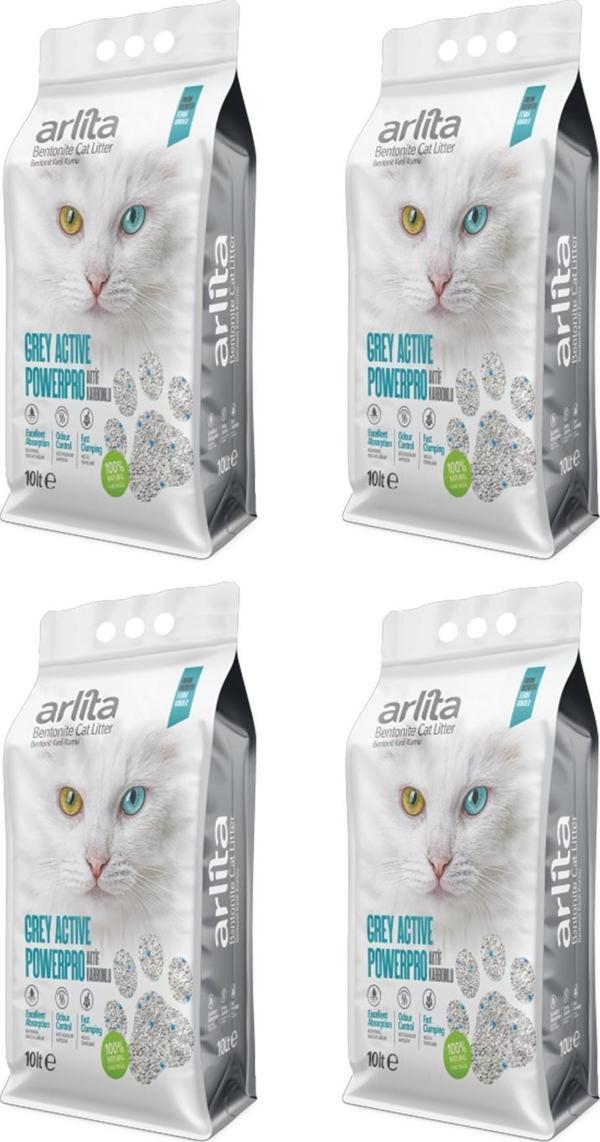 Arlita Grey Actıve PowerPro Aktif Karbonlu Fresh Kokulu İnce Taneli Topaklanan 4x10 L 4 Adet  Kedi Kumu - Image 1