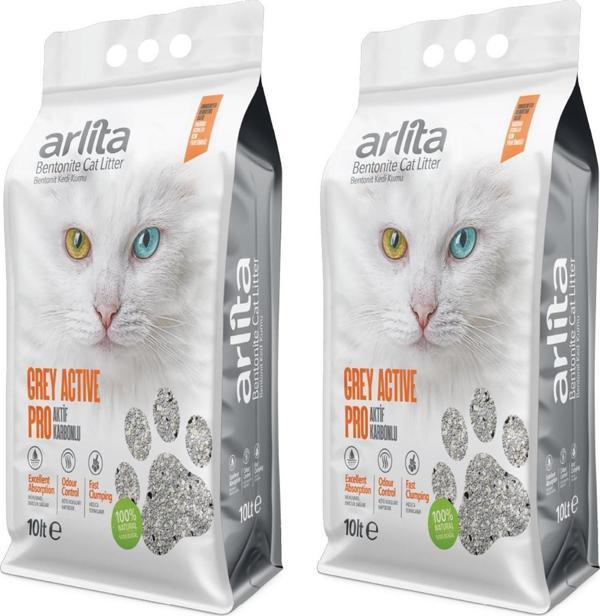 Arlita Grey Actıve Pro Aktif Karbonlu Parfümsüz İnce Tane Topaklanan Koku Hapseden  2x10 L 2 Adet 10 Litre  Kedi Kumu - Image 1