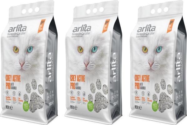 Arlita Grey Actıve Pro Aktif Karbonlu Parfümsüz İnce Tane Topaklanan Koku Hapseden  3x10 L 3 Adet 10 Litre  Kedi Kumu - Image 1