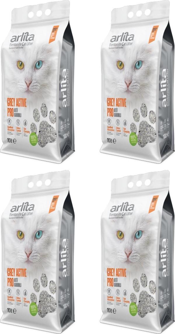 Arlita Grey Actıve Pro Aktif Karbonlu Parfümsüz İnce Tane Topaklanan Koku Hapseden  4x10 L 4 Adet 10 Litre  Kedi Kumu - Image 1