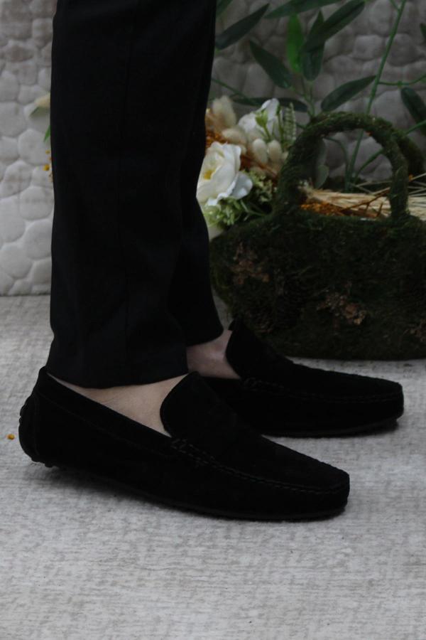 Mehmet Mete 31112 Siyah Süet Hakiki Deri Loafer Erkek Babet Erkek Ayakkabı - Image 1