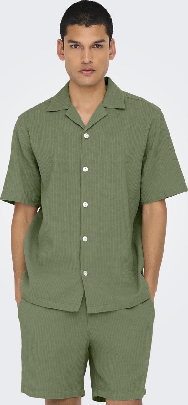  ONLY & SONS Erkek Waffle Kumaş Yazlık Resort Gömlek - ONSBertil Model-Yeşil - Image 1