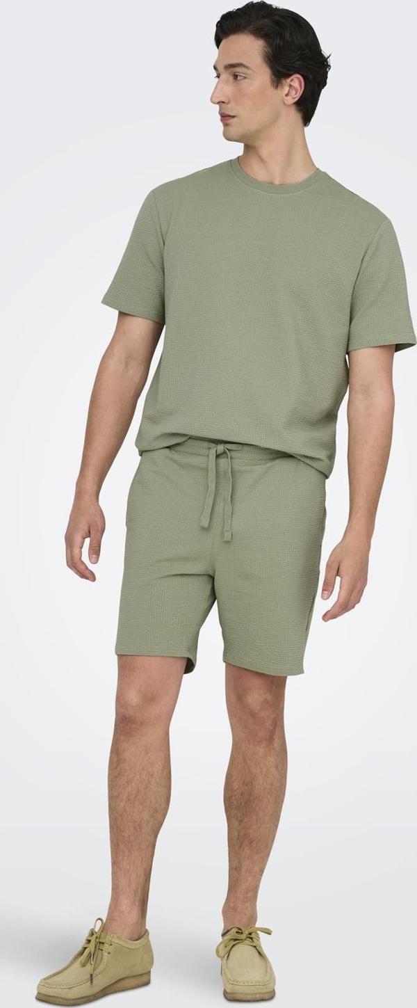 ONLY & SONS Erkek Seersucker Kumaş Rahat Kesim Şort - Açık Yeşil" - Image 1