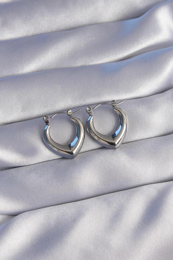 Zarif Kadın için Silver Çelik İçi Oval Stil Küpe - Image 1