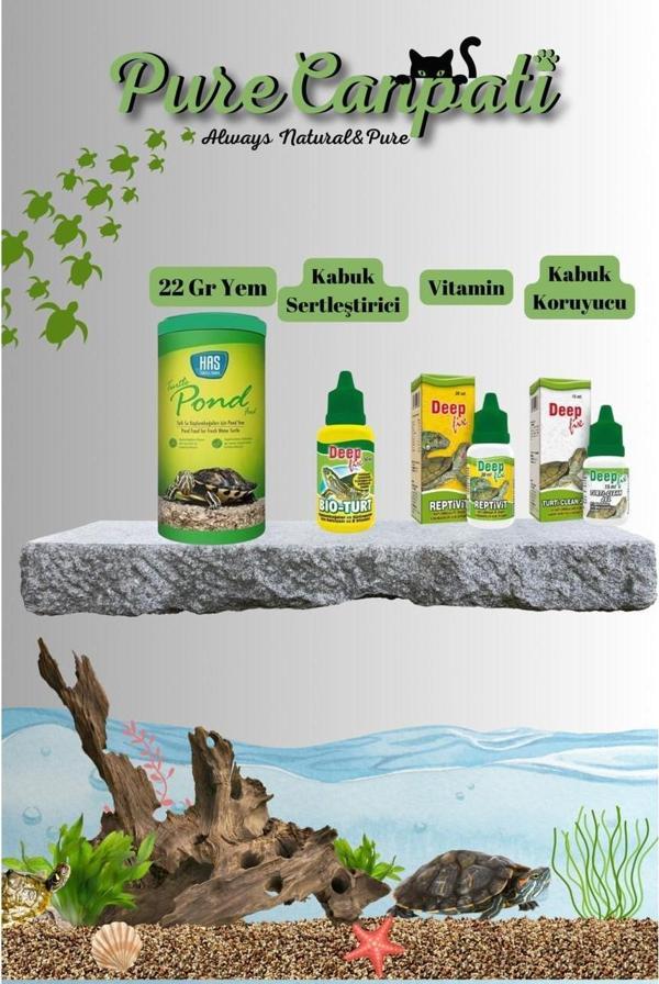 PureCanpati Kaplumbağa Bakım ve 22 gr Yem Seti(Vitamin,kabuk ve Su Düzenleyici) - Image 1