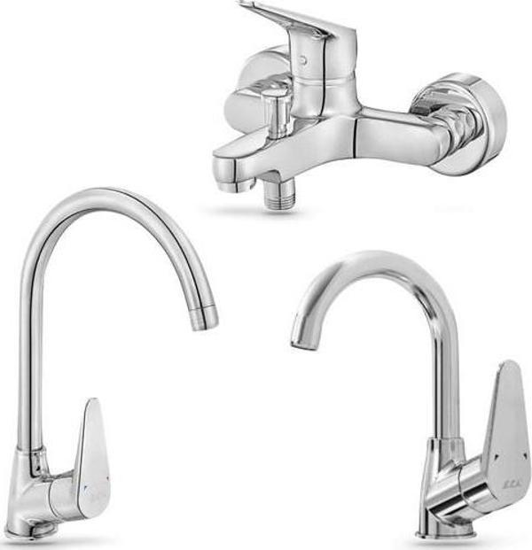 E.C.A Spylos 3'lü Batarya Seti: Banyo - Lavabo[Kuğu Boru] - Eviye Bataryası |102188126K - Image 1