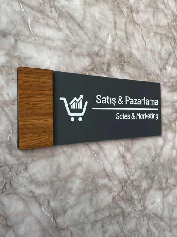 Wooden Serisi Mat Antrasit Satış&Pazarlama Yönlendirme Levhası - Image 1