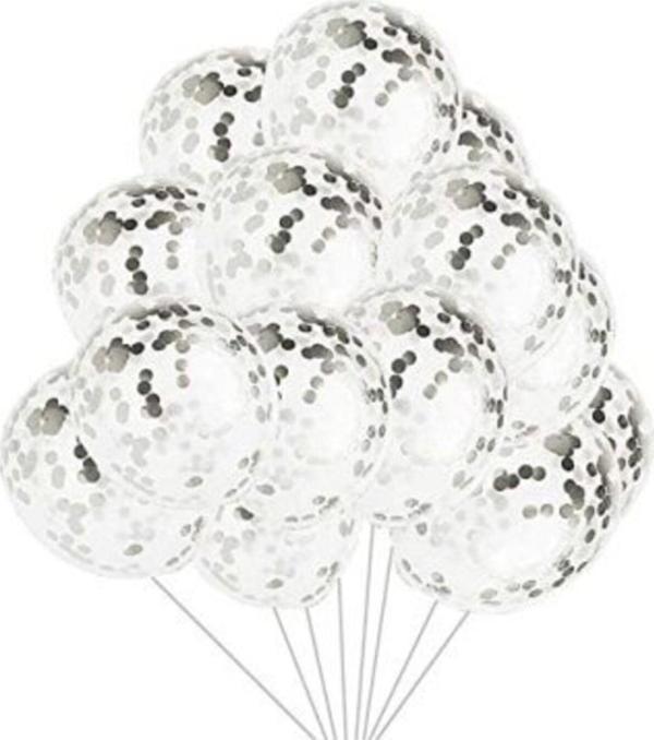 Gümüş Konfetili Şeffaf Balon Seti 10 Adet - Image 1