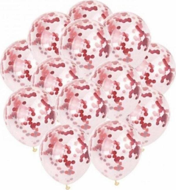 Kırmızı Konfetili Şeffaf Balon Seti 10 Adet - Image 1