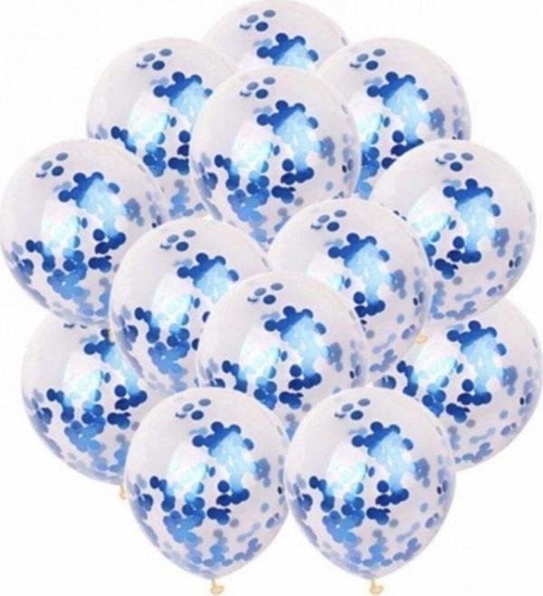 Koyu Mavi Konfetili Şeffaf Balon Seti 10 Adet - Image 1