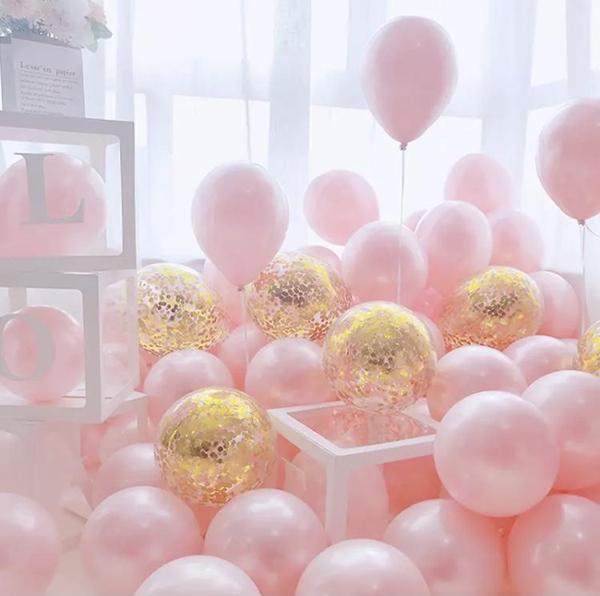 Macaron pembe gold konfetili şeffaf balon12 inç  20 adet - Image 1