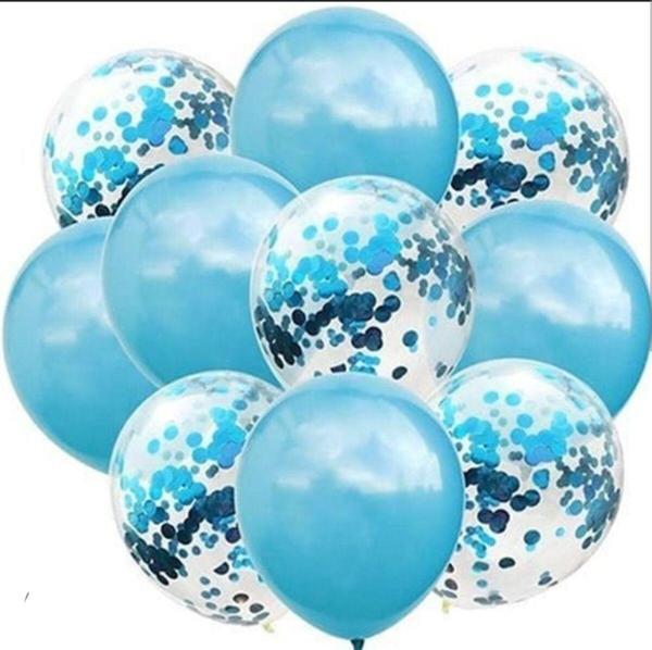 Mavi  Konfetili Şeffaf metalik mavi Balon Seti 10 Adet - Image 1