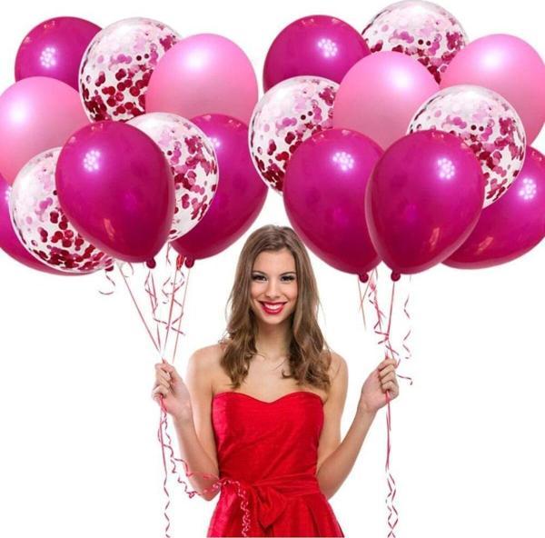 Metalik Fuşya Pembe Fuşya Konfetili Şeffaf Balon 12 Inç 15 Adet - Image 1