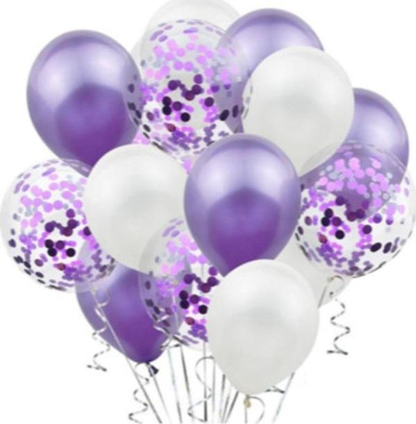 Mor Konfetili Şeffaf Balon Seti 20 Adet - Image 1