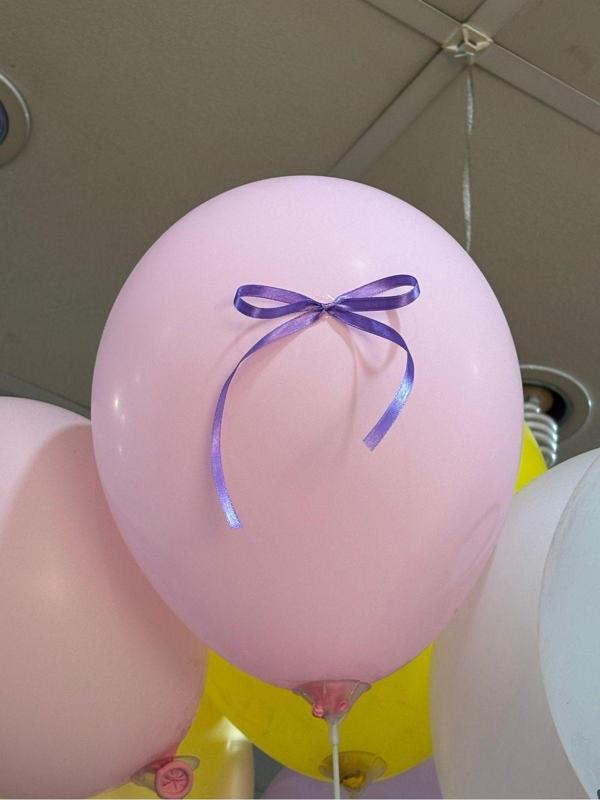 Lila Fiyonk Kurdeleli  6 Adet Makaron pembe balon - Image 1