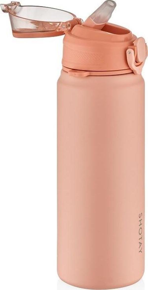 Shotay ST-8228 750ml Pembe Pipetli Şeffaf Kapaklı Çelik Termos - Image 1