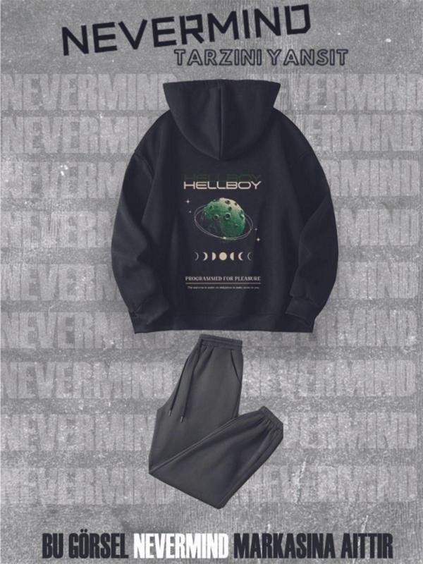 Nevermınd Eşofman Takımı Sweatshirt Jogger - Oversize Pamuk Hellboy Baskılı Sweatshirt-Jogger Alt - Image 1
