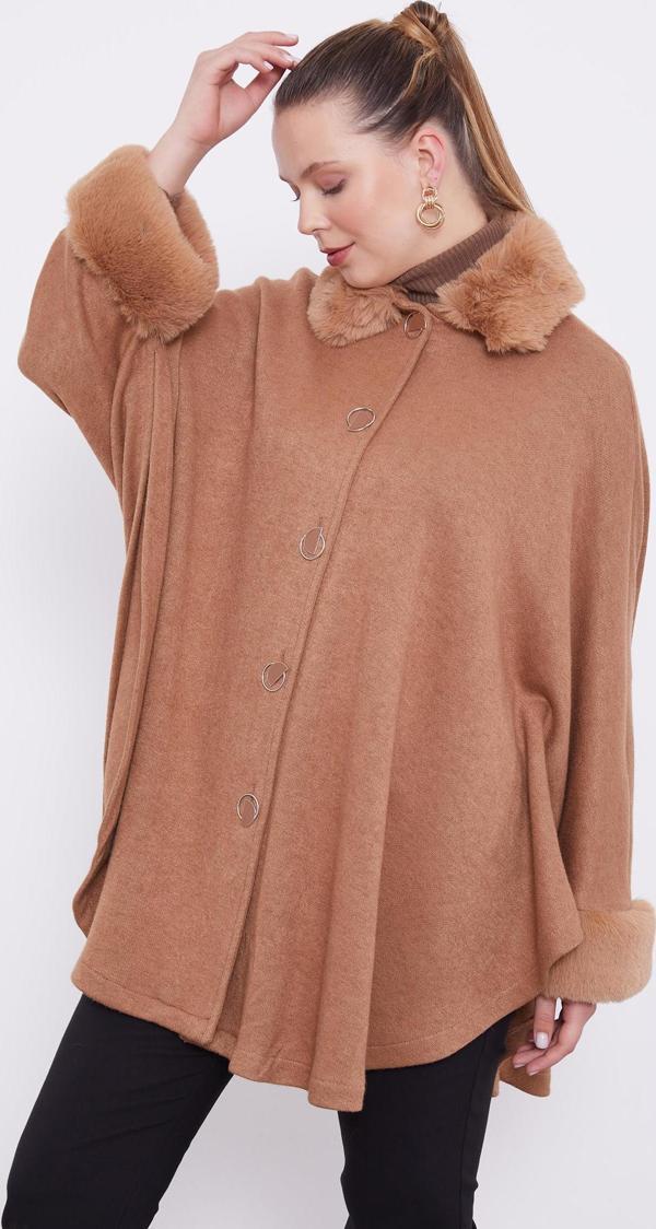 Camel Kürk Detaylı Kaşmir Panço - Image 1
