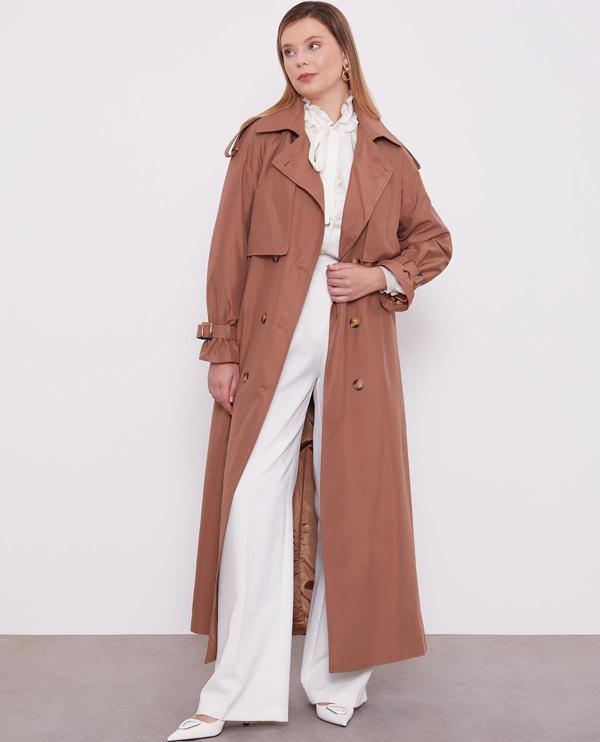 Kahve Kemer Detaylı Trençkot - Image 1