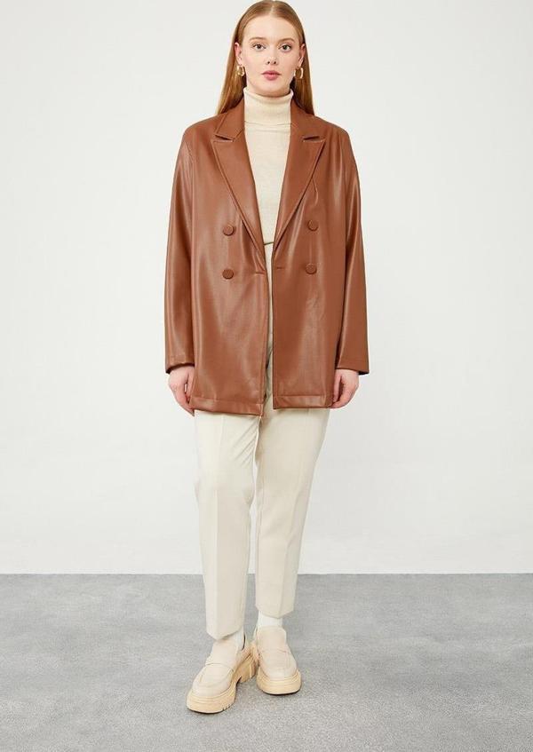 Taba Blazer Deri Ceket - Image 1