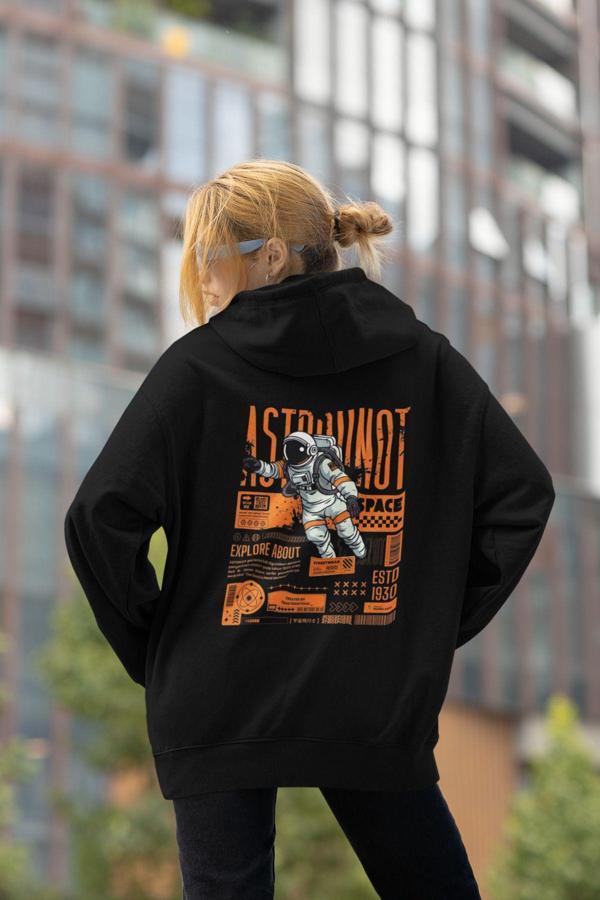 Nevermınd Unisex Astronot Space Baskılı Oversize Baskılı Kapşonlu Sweatshirt 3 Iplik - Image 1