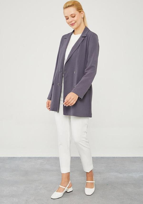 Antrasit Astarı Çizgili Blazer Ceket - Image 1