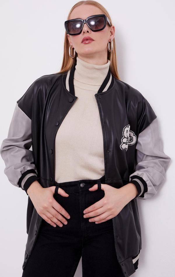 Siyah Nakış İşlemeli Bomber Ceket - Image 1