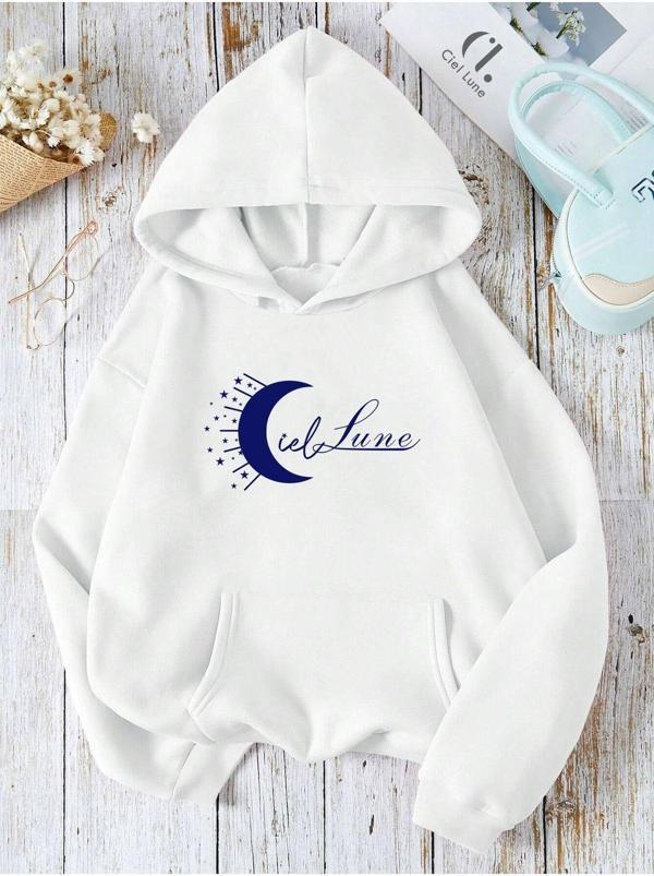 Nevermınd Unisex Ciel Lune Baskılı Oversize Baskılı Kapşonlu Sweatshirt 3 Iplik - Image 1