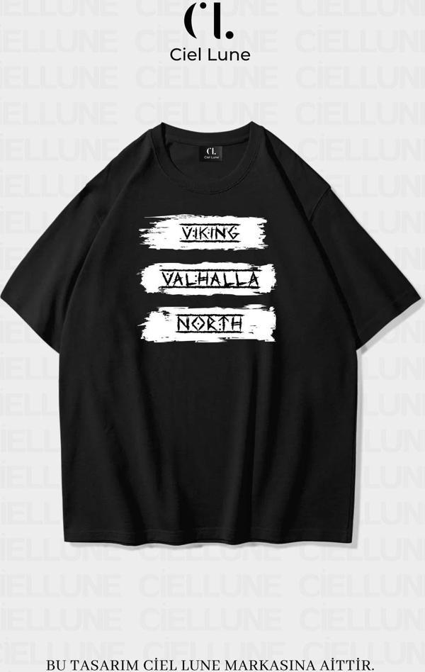 Nevermınd Unisex Kadın Erkek Vıkıng Valhala North Baskılı Özel Tasarım Oversize T-Shirt - Image 1