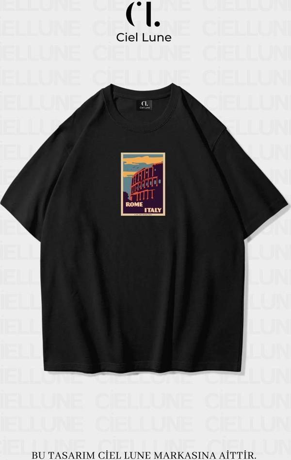 Nevermınd Unisex Kadın Erkek Rome İtaly  Baskılı Özel Tasarım Oversize T-Shirt - Image 1