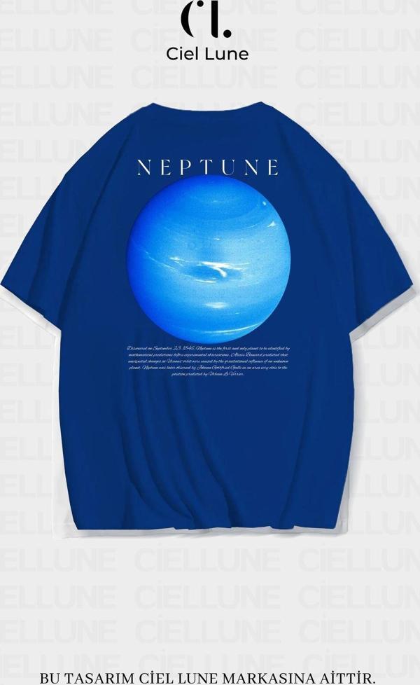 Nevermınd Unisex Kadın Erkek Neptün Baskılı Özel Tasarım Oversize T-Shirt - Image 1