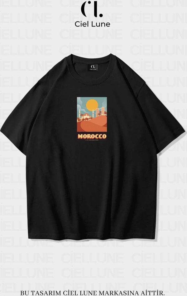 Nevermınd Unisex Kadın Erkek Morocco Baskılı Özel Tasarım Oversize T-Shirt - Image 1