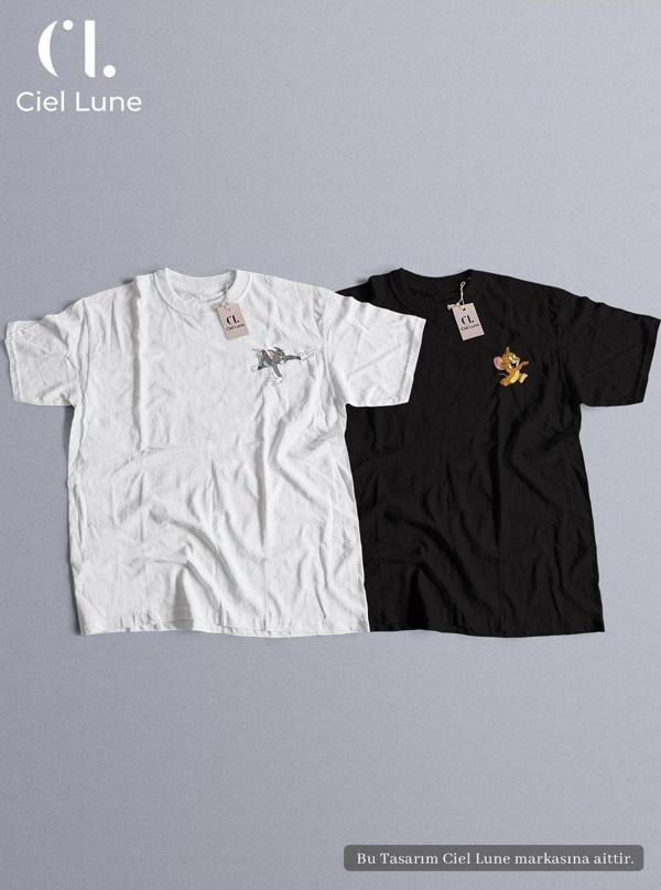 Nevermınd Unisex Kadın Erkek Tom Ve Jerry Baskılı Sevgili Çift Kombini Tasarım Oversize Tshirt 2Li Takım - Image 1
