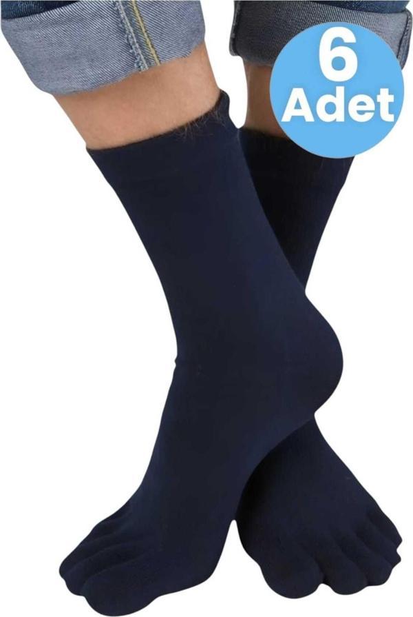 Uniquetrenders Erkek 6'Lı Bambu Mantar Çorabı Parmak Çorap 36-44 Numara Lacivert 36-44 - Image 1