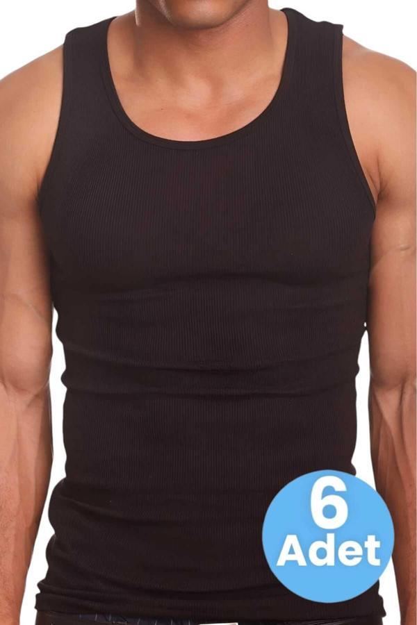 Uniquetrenders Erkek Pamuklu Kaşkorse Atlet 6 Adet Siyah 2XL - Image 1