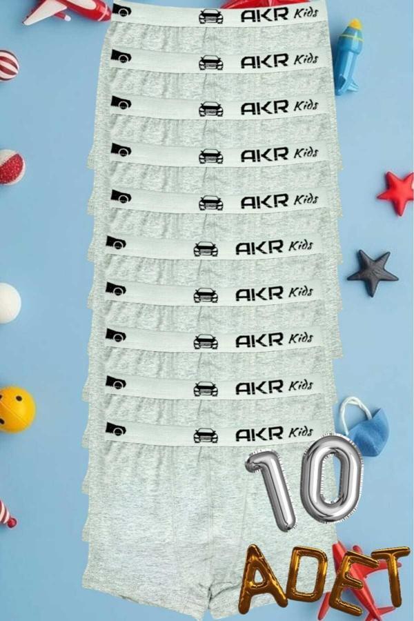 Uniquetrenders Erkek Çocuk 10'Lu Pamuklu Boxer Gri 7-8 Yaş - Image 1
