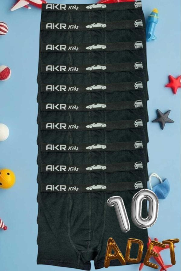 Uniquetrenders Erkek Çocuk 10'Lu Pamuklu Boxer Siyah 7-8 Yaş - Image 1